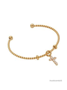 Nickel-Free Cuff Bracelets with Opal Cross Charm, Trendy Stackable